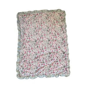 Laura Ashley Baby Pink Gray Floral Flower Blanket Ruffle Satin Trim Lovey Kids